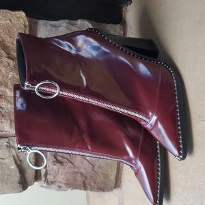 Red chunky heel boots size 10